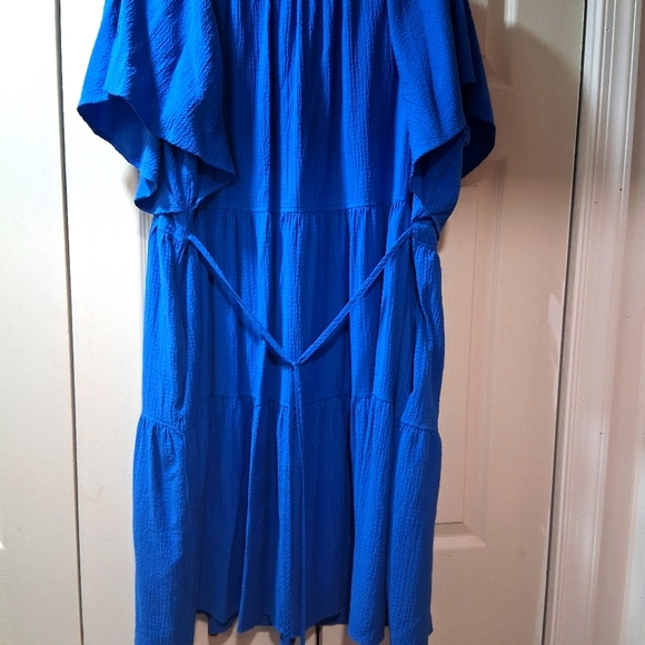 Calvin Klein Blue Flutter Sleeve Dress - Picture 6 of 7